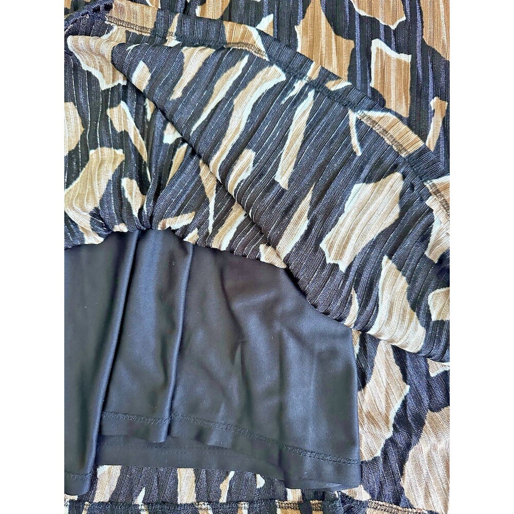 DKNY Women's Pull-On Printed Pleated Midi Skirt Black Brown L - Picture 8 of 10